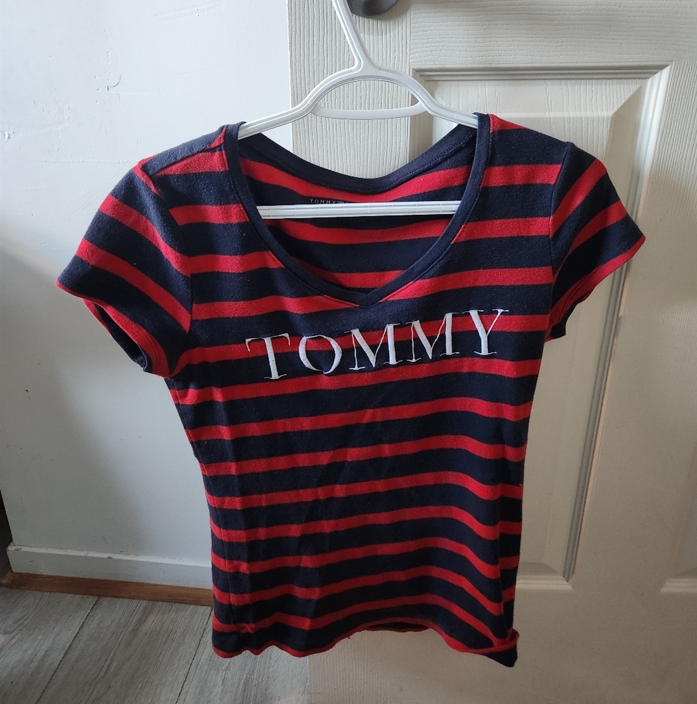 Tommy Hilfiger Striped Red and Navy Top